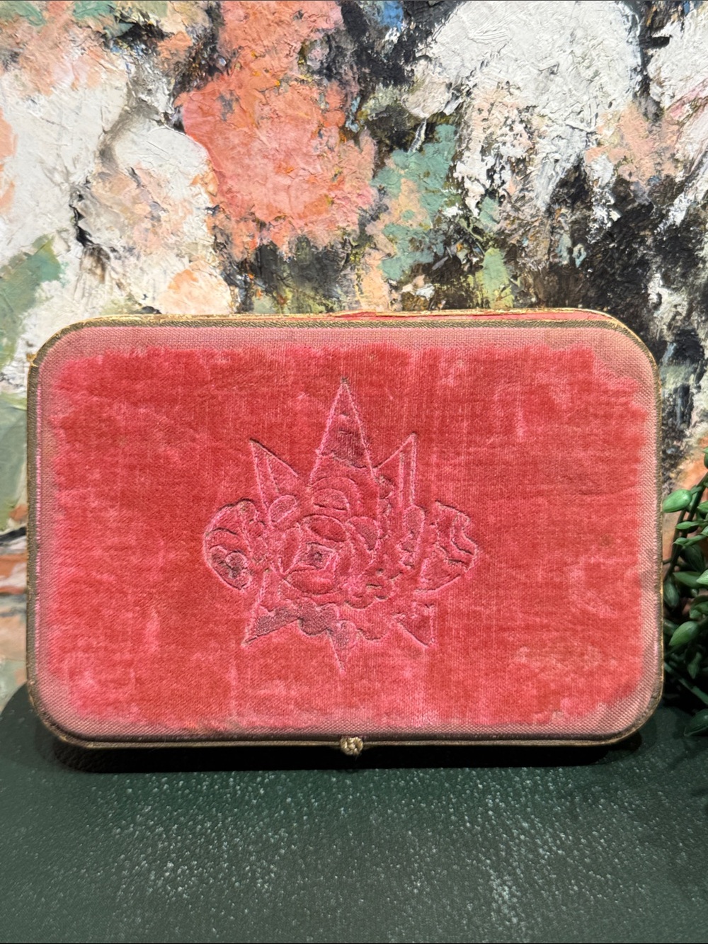 Vintage DuBarry Pink Velvet Jewelry Box with Gold Trim